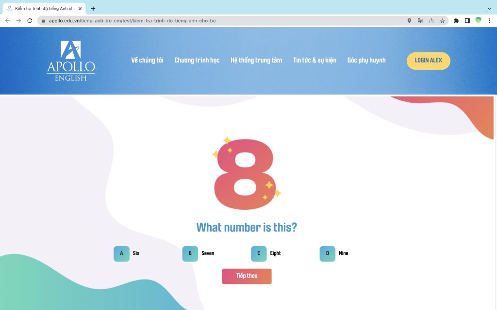 hình ảnh website kiểm tra tiếng Anh online của Apollo